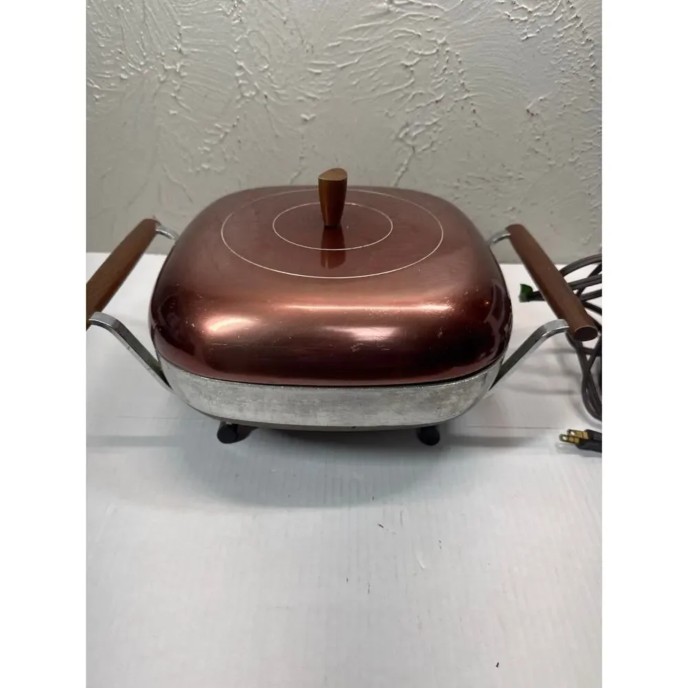 Wear-Ever Vintage Electric Frying Pan Hallite Copper Lid USA‎ 11 inch skillet